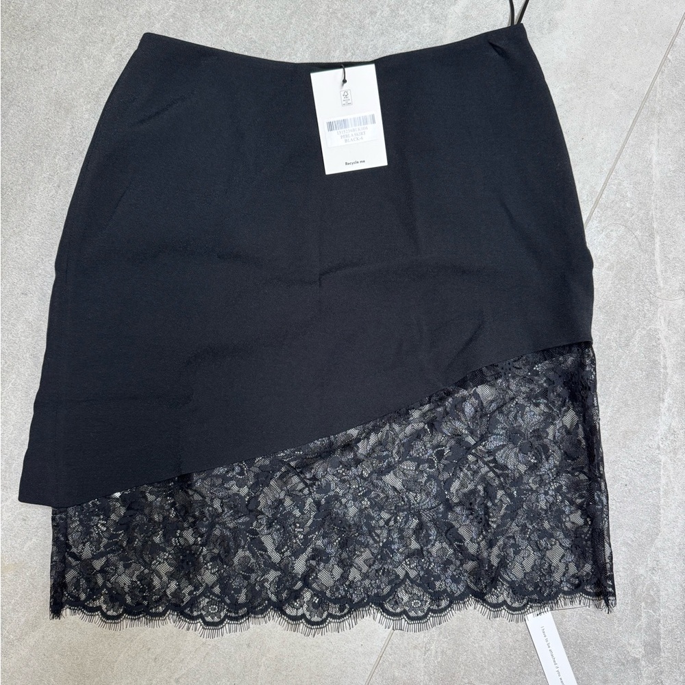 Reformation Black Asymmetrical Lace Skirt